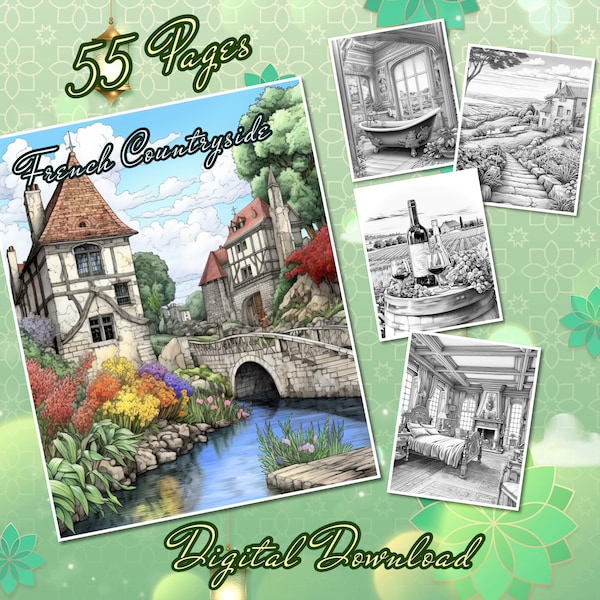 The French Countryside 55 grayscale coloring pages