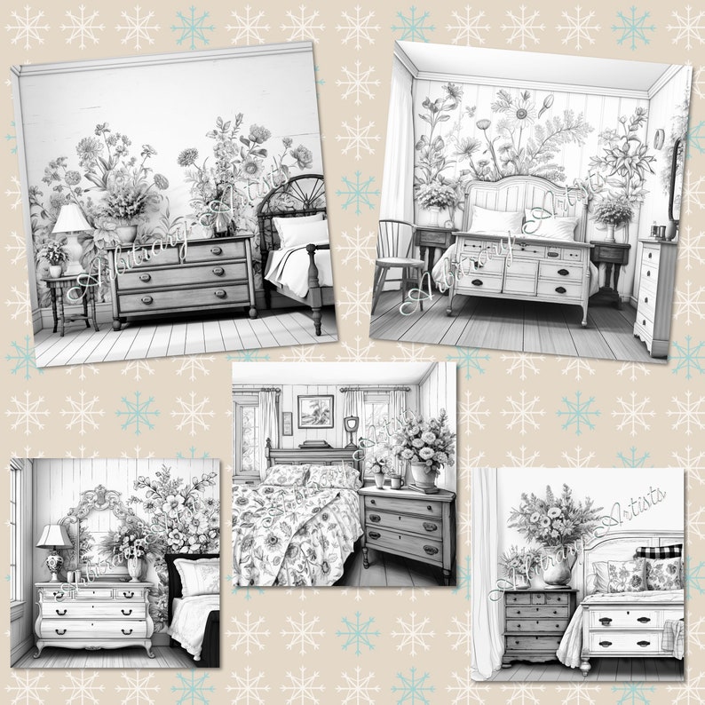 Farmhouse Interiors 45 Grayscale Coloring Pages - Etsy