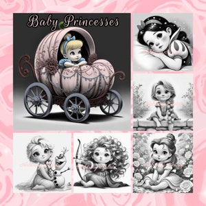 Baby Princesses 38 grayscale coloring pages