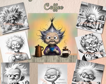 Grandma Needs Coffee 32 grayscale coloring pages
