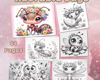 Adorable Bugs 44 grayscale coloring pages