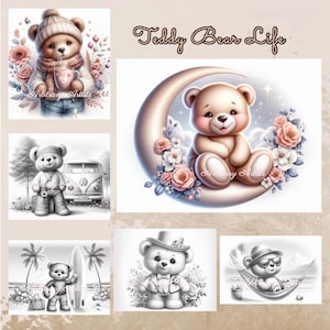 Teddy Bear Life 32 grayscale coloring pages