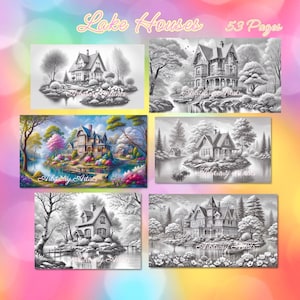 Lake Houses 53 grayscale coloring pages