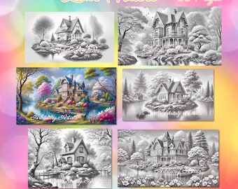 Lake Houses 53 páginas para colorir em tons de cinza