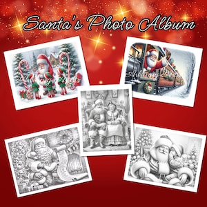 Fotoalbum van de kerstman 30 Kerstman, kerst, vakantie, nostalgische, leuke, ontspannende kleurplaten in grijstinten