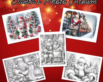 Álbum de fotos de Papá Noel 30 páginas para colorear en escala de grises divertidas y relajantes de Papá Noel, Navidad, vacaciones, nostalgia