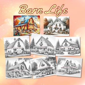 Barn Life - 26 grayscale coloring pages