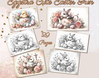 Easter Coloring Pages, Cute Bunny Designs, 29 Pages (PDF Download)