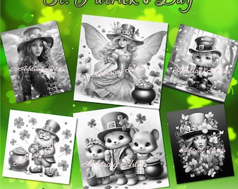 St. Patrick's Day 40 grayscale coloring pages