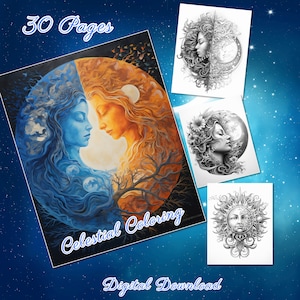 Celestial Coloring 30 grayscale coloring pages