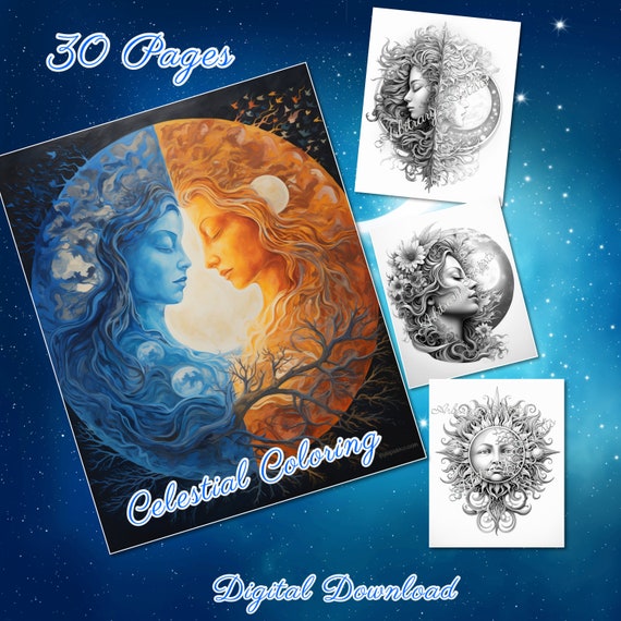 Celestial Coloring 30 grayscale coloring pages