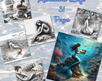 Mermaid Life 31 grayscale coloring pages