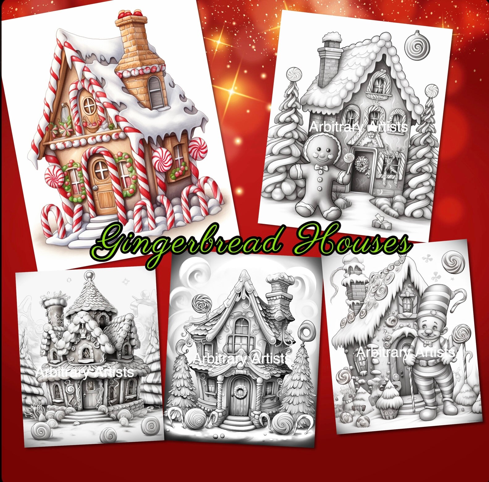 Gingerbread Houses 25 Adult Coloring Pages - Etsy
