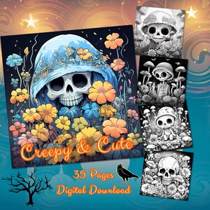Creepy & Cute 35 adult grayscale coloring pages