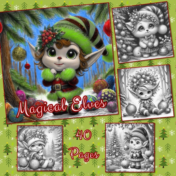 Elfes magiques 40 pages à colorier pour adultes en niveaux de gris