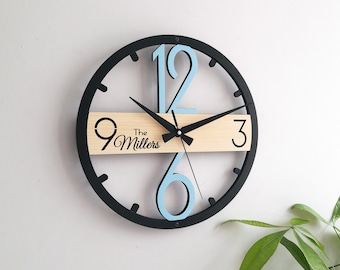 Horloge murale personnalisée au design unique, horloge en bois, décoration murale pour salon, chambre, cuisine, maison, bureau, cadeau pour elle, ami, horloge silencieuse