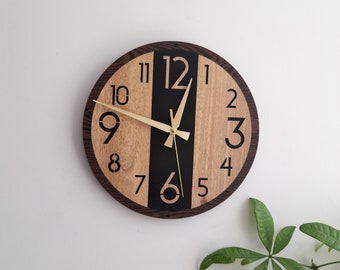 Reloj de pared negro-marrón, tamaño de 13 pulgadas, silencioso sin tictac, reloj moderno para cocina, dormitorio, hogar, oficina, sala de estar, regalo para un amigo, cumpleaños,