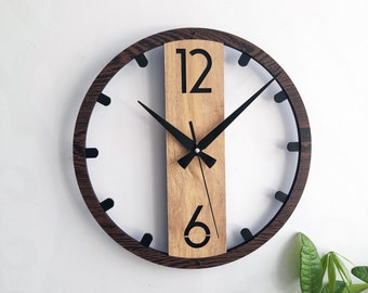 Wooden Wall Clock, Modern Simple Design Wall Clock for Living Room,Entry,Kitchen,Bedroom,Office,Nursery,Gift for Friends,Silent NonTicking