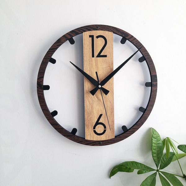 Wooden Wall Clock, Modern Simple Design Wall Clock for Living Room,Entry,Kitchen,Bedroom,Office,Nursery,Gift for Friends,Silent NonTicking