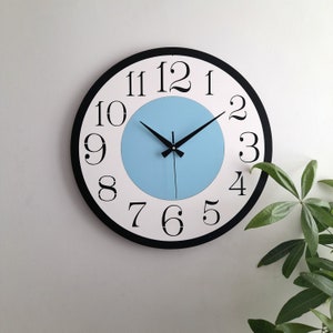 Big Modern Clock for Wall,Decorative Unique Design,Wall Decor for Living Room,Bedroom,Kitchen ,Home,Office,Gift for Her,Friends,Silent Clock White-Blue
