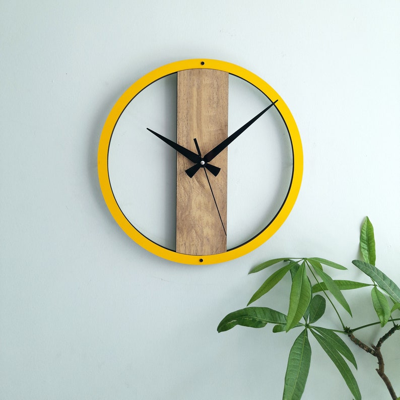 Minimalist Art Clocks,Simple Wooden Wall Clocks,Wall Decor for Living Room,Bedroom,Kitchen ,Home,Office,Gift for Her,Friends,Silent Clock Yellow