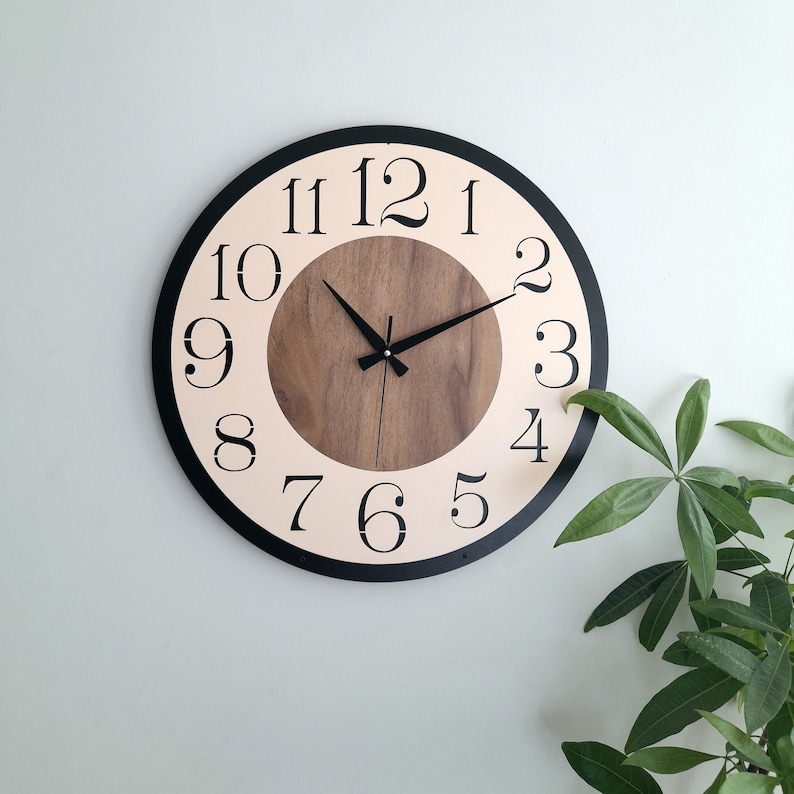 Modern Round Wall Clock,Unique Decorative Wall Decor for Living Room,Bedroom,Kitchen ,Home,Office,Gift for Her,Friend,Silent Non Ticking Cream-Brown
