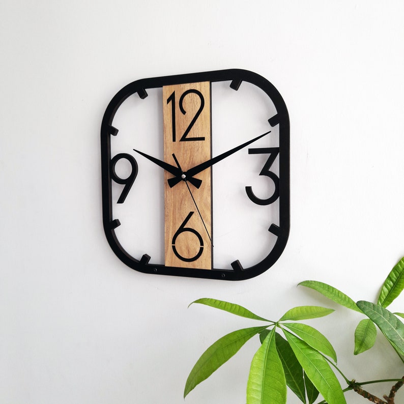 Horloge murale carrée moderne, horloge unique en bois, décoration murale pour salon, chambre, cuisine, maison, bureau, cadeau pour elle, amis, horloge silencieuse image 8
