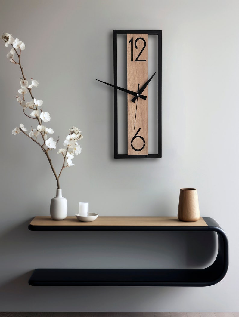 Wall Clock in Minimalist Rectangle Shape,Wall Decor for Living Room,Bedroom,Kitchen ,Home,Office,Gift for Her,Friends,Silent Clock image 3