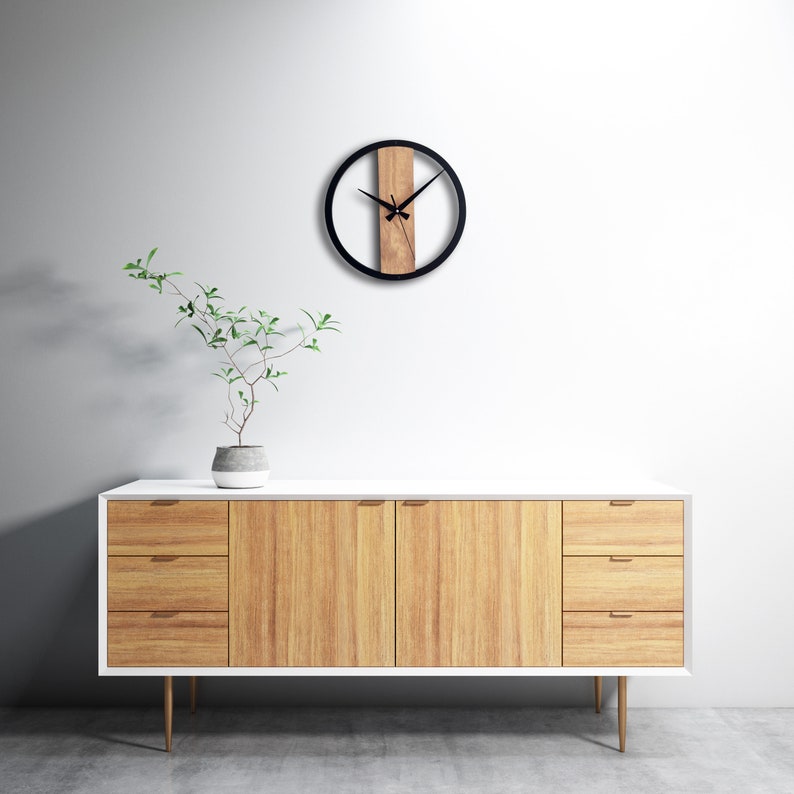 Horloges d'art minimalistes, horloges murales en bois simples, décoration murale pour salon, chambre à coucher, cuisine, maison, bureau, cadeau pour elle, amis, horloge silencieuse image 2