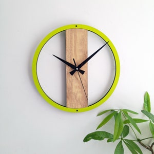 Horloges d'art minimalistes, horloges murales en bois simples, décoration murale pour salon, chambre à coucher, cuisine, maison, bureau, cadeau pour elle, amis, horloge silencieuse Green