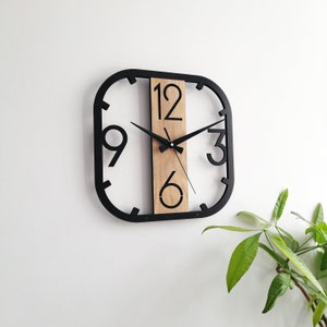 Orologio da parete moderno quadrato, orologio unico in legno, decorazione della parete di casa per soggiorno, camera da letto, cucina, casa, ufficio, regalo per lei, amici, orologio silenzioso immagine 9