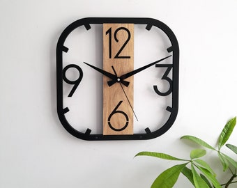 Modern Square Wall Clock,Wooden Unique Clock,Home Wall Decor for Living Room,Bedroom,Kitchen ,Home,Office,Gift for Her,Friends,Silent Clock