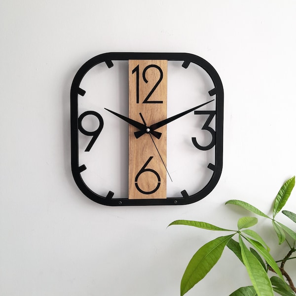 Modern Square Wall Clock,Wooden Unique Clock,Home Wall Decor for Living Room,Bedroom,Kitchen ,Home,Office,Gift for Her,Friends,Silent Clock