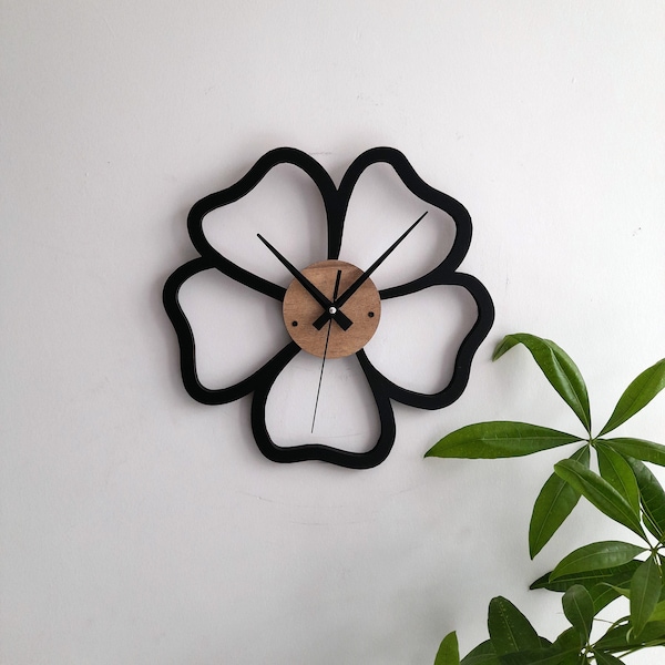 Horloge murale fleurie sans numéro, décoration murale unique et minimaliste pour salon, chambre, cuisine, maison, bureau, cadeau pour elle, amis, horloge silencieuse