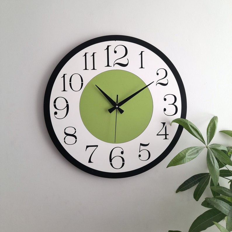 Grande horloge murale moderne, design unique, décoration murale pour salon, chambre à coucher, cuisine, maison, bureau, cadeau pour elle, amis, horloge silencieuse White-Green