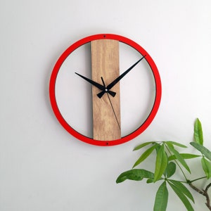Horloges d'art minimalistes, horloges murales en bois simples, décoration murale pour salon, chambre à coucher, cuisine, maison, bureau, cadeau pour elle, amis, horloge silencieuse Red