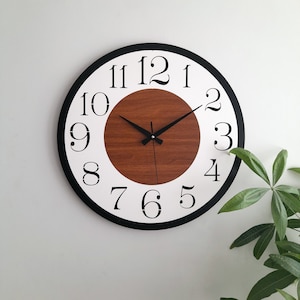 Big Modern Clock for Wall,Decorative Unique Design,Wall Decor for Living Room,Bedroom,Kitchen ,Home,Office,Gift for Her,Friends,Silent Clock White-Dark Brown