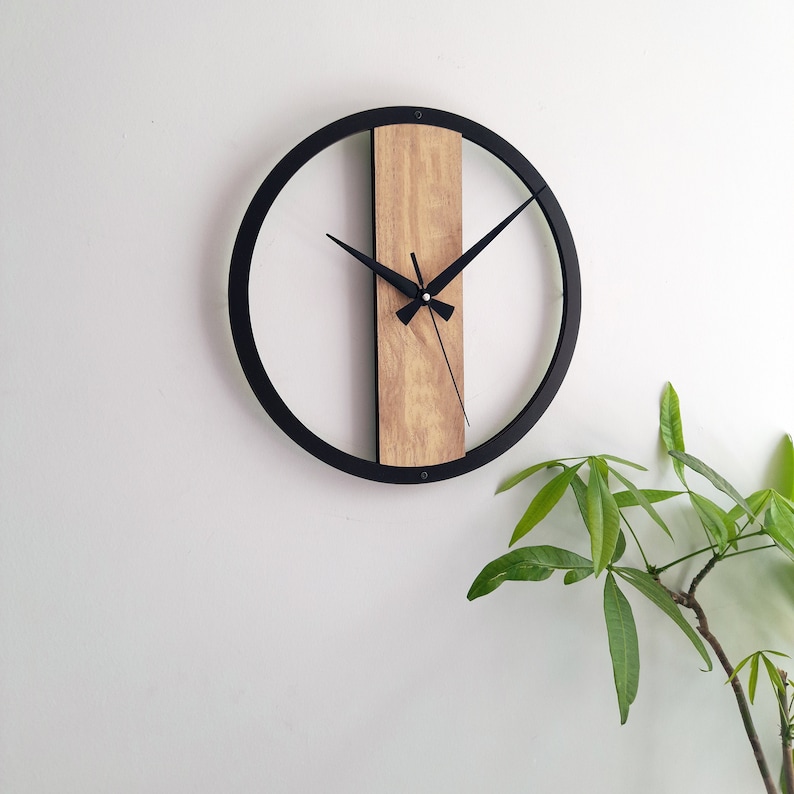 Horloges d'art minimalistes, horloges murales en bois simples, décoration murale pour salon, chambre à coucher, cuisine, maison, bureau, cadeau pour elle, amis, horloge silencieuse image 3
