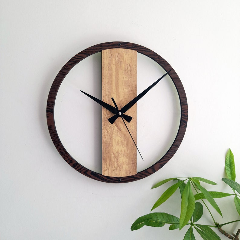 Horloges d'art minimalistes, horloges murales en bois simples, décoration murale pour salon, chambre à coucher, cuisine, maison, bureau, cadeau pour elle, amis, horloge silencieuse Brown