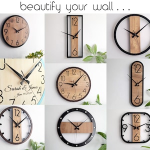 Horloges d'art minimalistes, horloges murales en bois simples, décoration murale pour salon, chambre à coucher, cuisine, maison, bureau, cadeau pour elle, amis, horloge silencieuse image 10