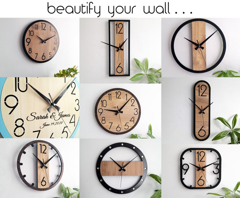 Horloges d'art minimalistes, horloges murales en bois simples, décoration murale pour salon, chambre à coucher, cuisine, maison, bureau, cadeau pour elle, amis, horloge silencieuse image 10