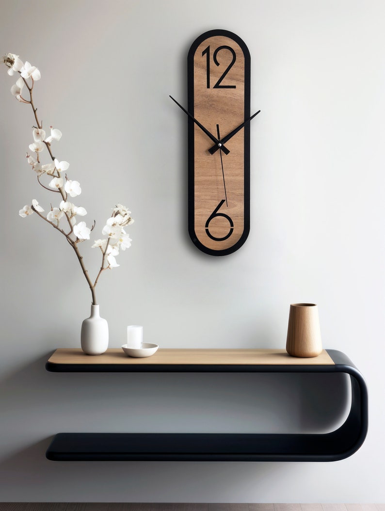 Longue horloge murale ovale de style minimaliste, décoration murale pour salon, chambre, cuisine, maison, bureau, cadeau pour elle, amis, horloge silencieuse image 3