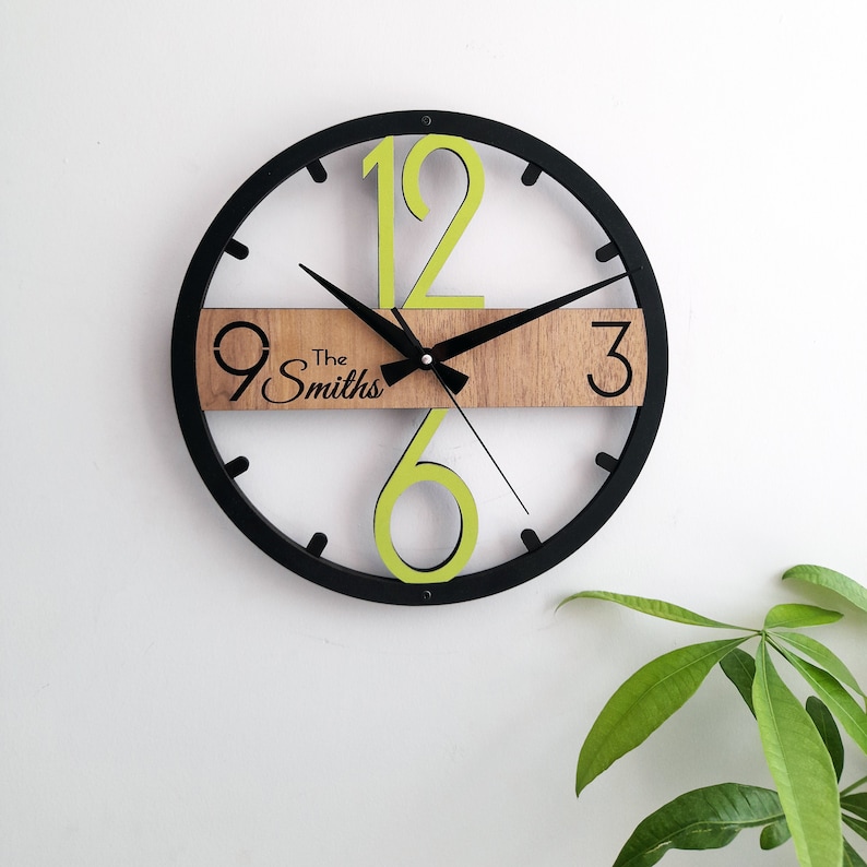 Horloge murale unique moderne, horloges en bois personnalisées, décoration murale pour salon, chambre à coucher, cuisine, maison, bureau, cadeau pour elle, amis, horloge silencieuse image 8