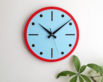 13 ''Blau-Rote Wanduhr, kreative stilvolle einfache Design-Uhr, Dekor für Eingang, Wohnzimmer, Küche, Büro, Schulgeschenk für sie, Silent NonTicking