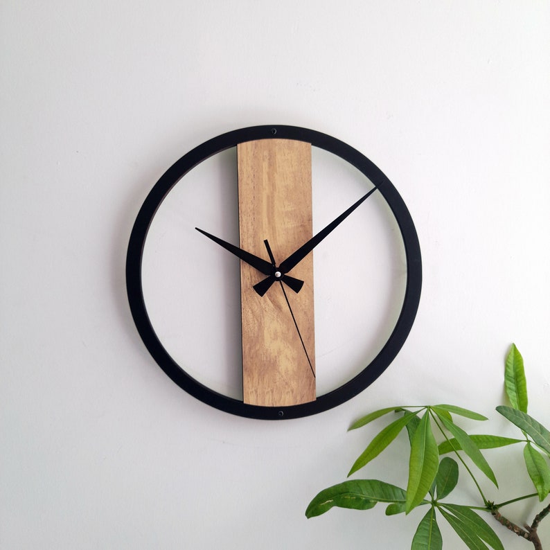 Horloges d'art minimalistes, horloges murales en bois simples, décoration murale pour salon, chambre à coucher, cuisine, maison, bureau, cadeau pour elle, amis, horloge silencieuse Black