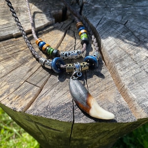 WOLF 2 grand collier dent de loup Collier dent de loup Collier de loup Collier dent de loup réglable guérison spirituelle tribal amérindien