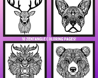 Zentangle Animals Coloring Book: Detailed Designs (PDF Pattern)