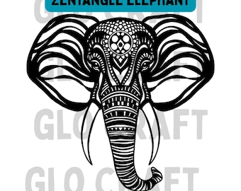 Zentangle Elephant Head Mandala: SVG PNG Digital Files