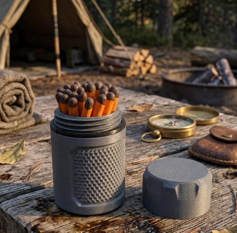 Rugged Waterproof Match Case with Integrated Striker - Camping & Survival Gear - EDC Matchbox