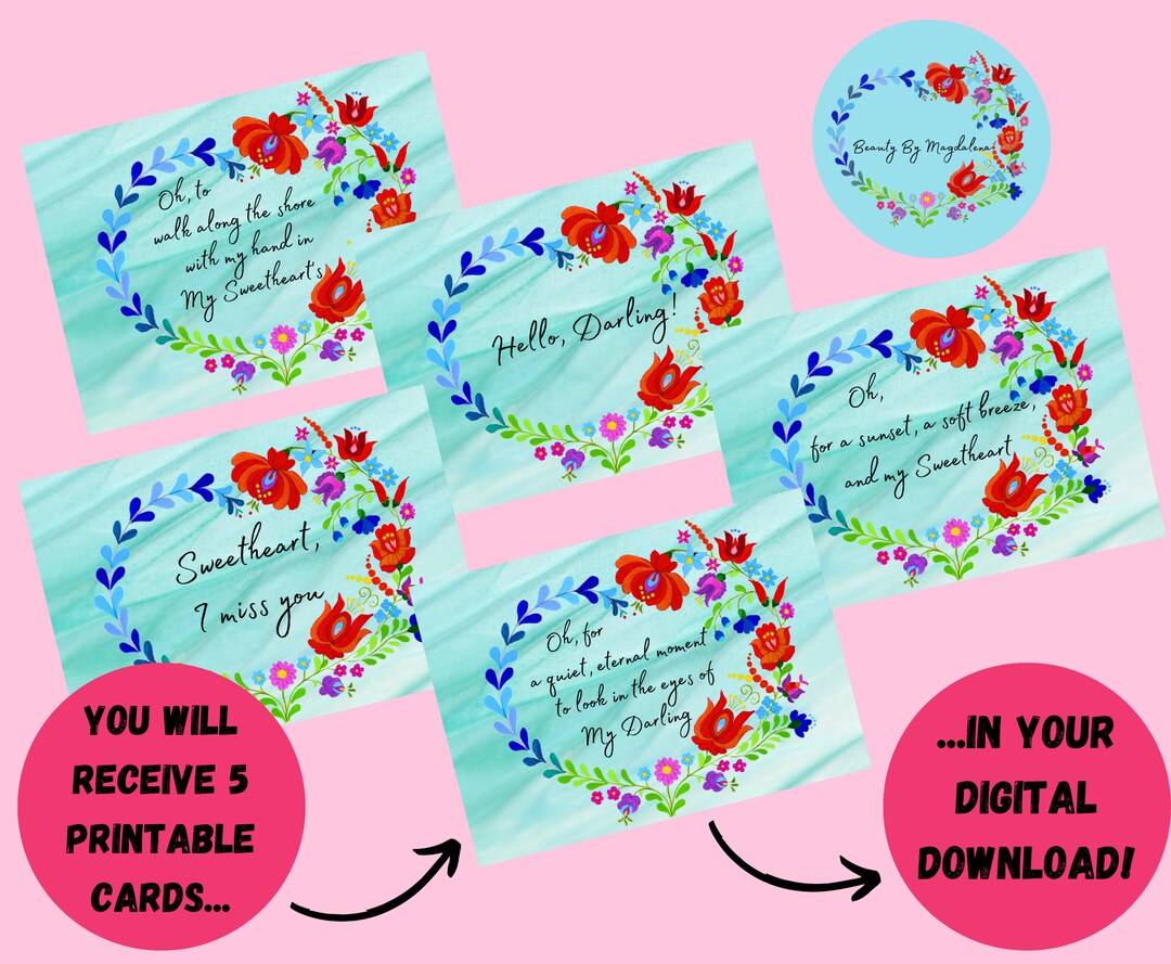5 Printable I Miss You Greeting Cards Instant Download Heart - Etsy